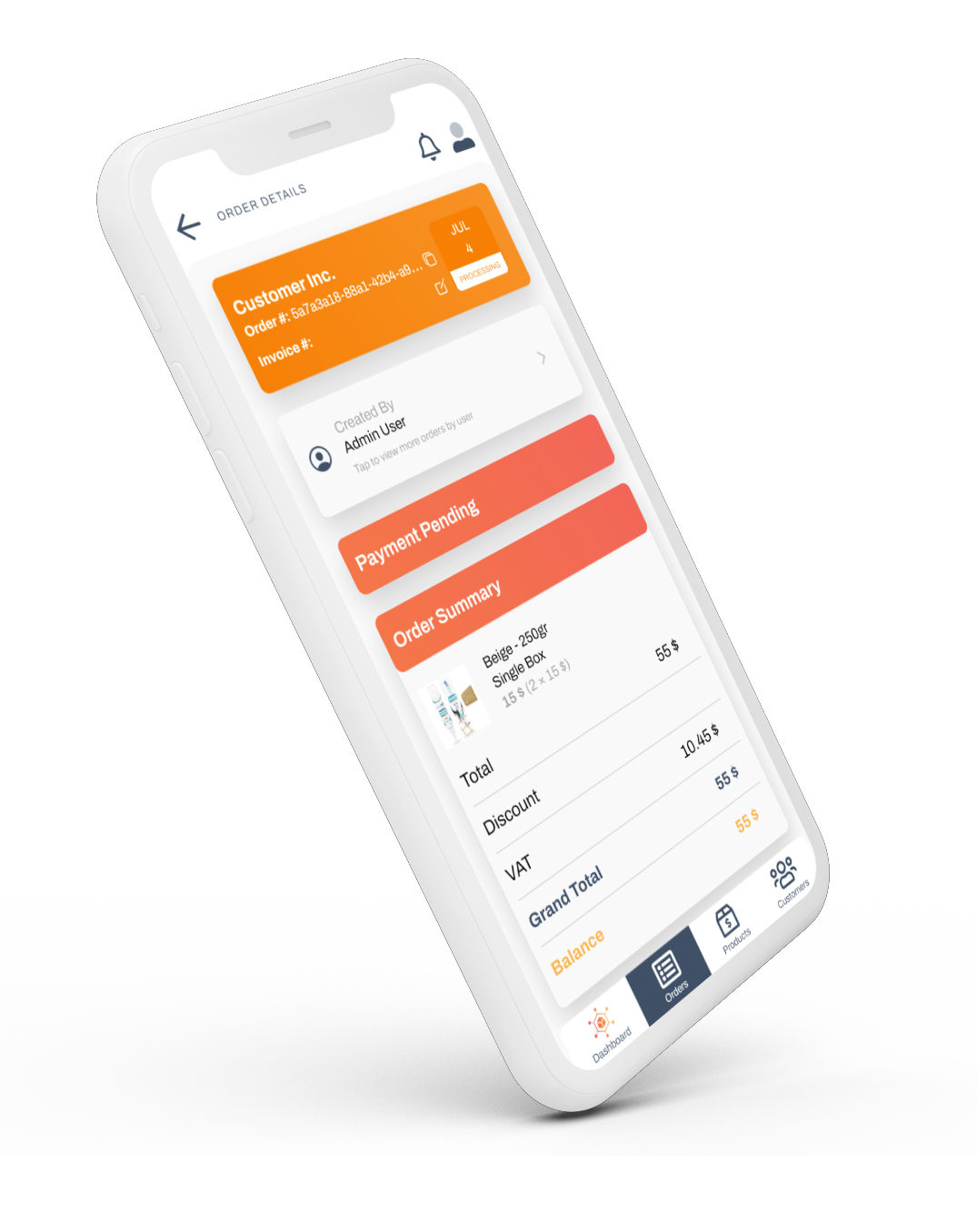 Intuitive UI with clear order details helping clients and employees with their daily tasks